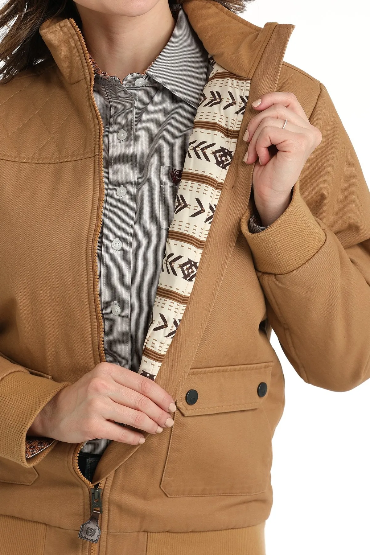 Women's Canvas Bomber Jacket - Brown - (MAJ9901001)
