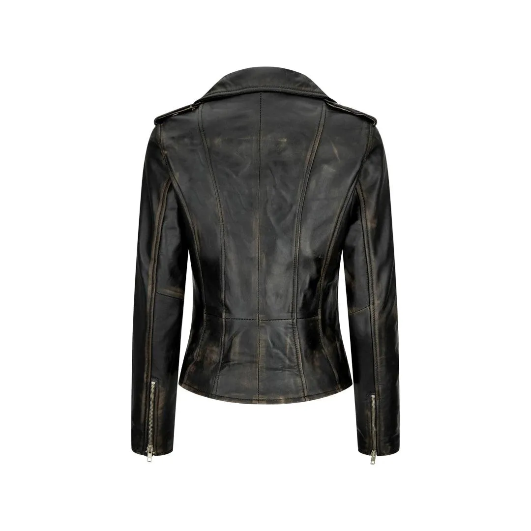 Womens Ladies Real Leather Jacket Racing Style Biker Short Zipped Vintage