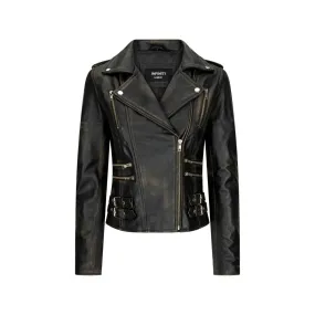 Womens Ladies Real Leather Jacket Racing Style Biker Short Zipped Vintage
