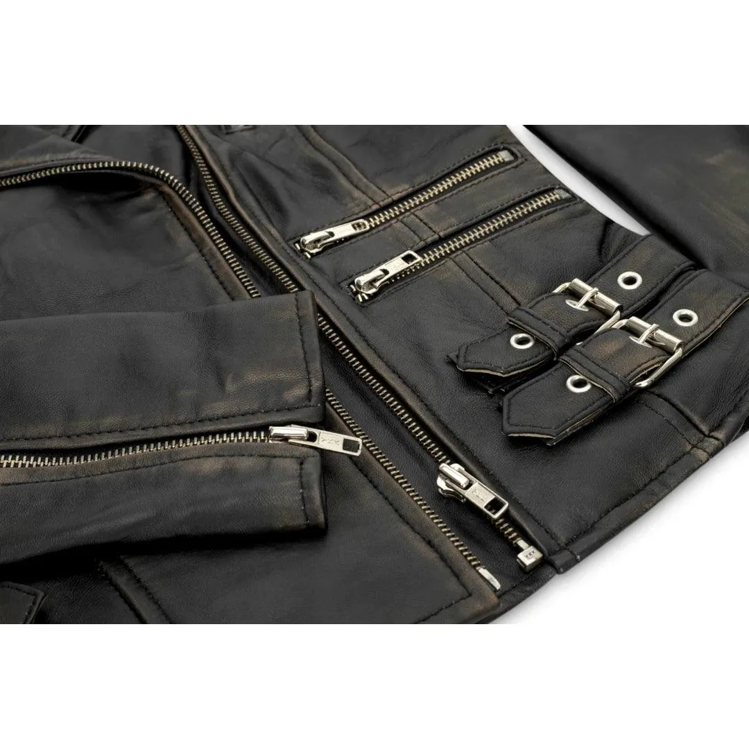 Womens Ladies Real Leather Jacket Racing Style Biker Short Zipped Vintage