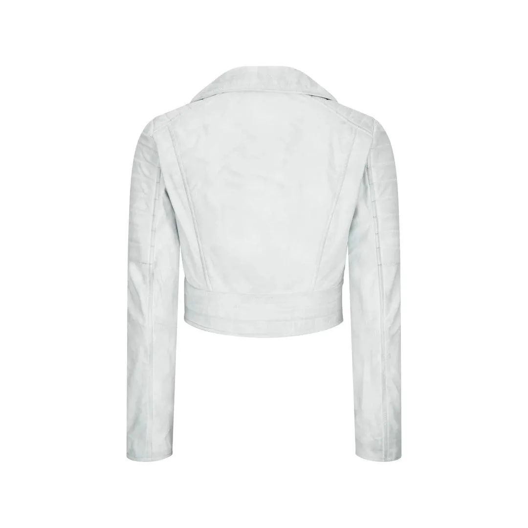 Womens Short Real Leather Jacket Cross Zip Biker Slim Fit Brando Soft Classic