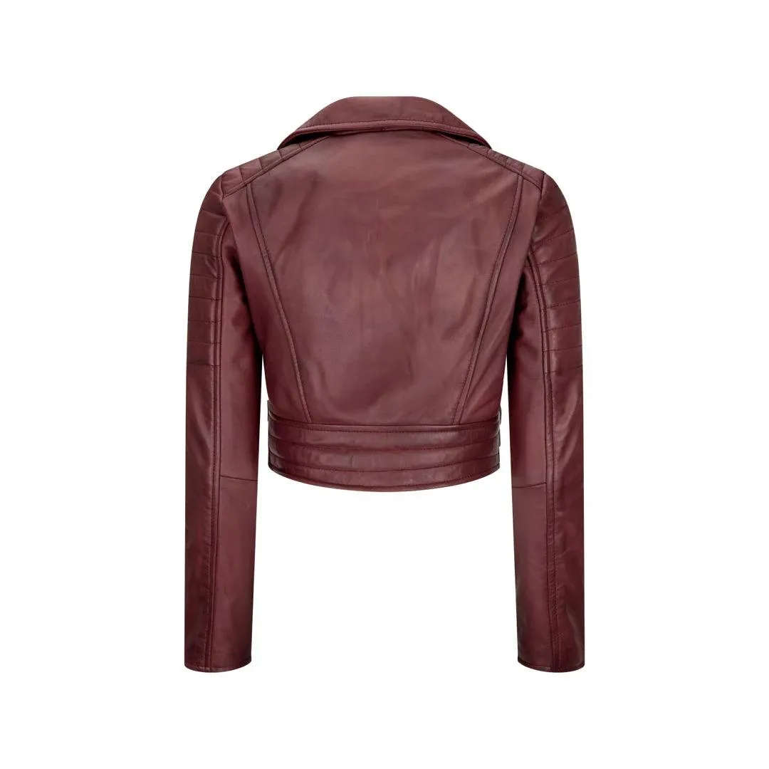 Womens Short Real Leather Jacket Cross Zip Biker Slim Fit Brando Soft Classic
