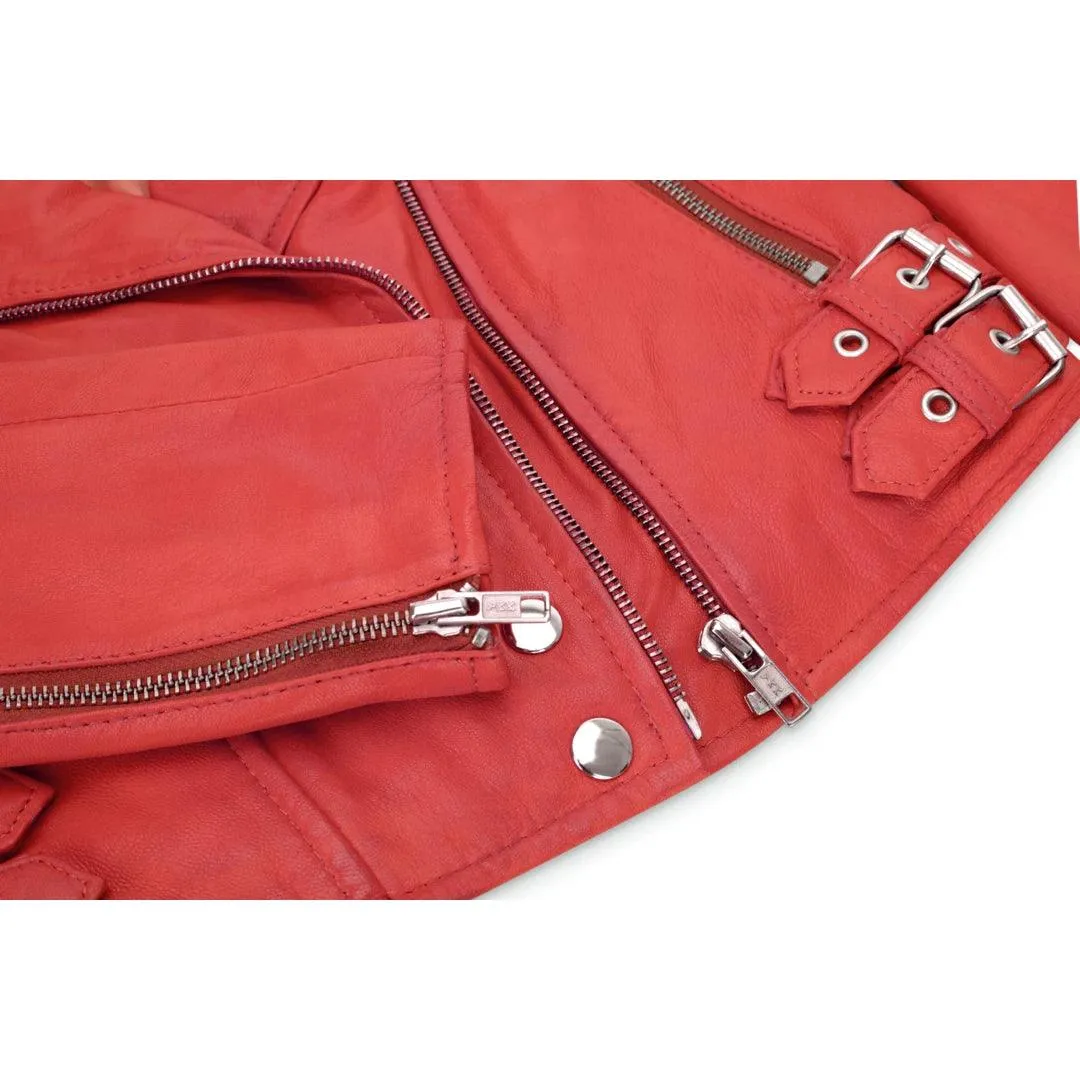 Womens Short Real Leather Jacket Cross Zip Biker Slim Fit Brando Soft Classic
