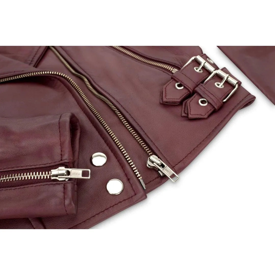 Womens Short Real Leather Jacket Cross Zip Biker Slim Fit Brando Soft Classic