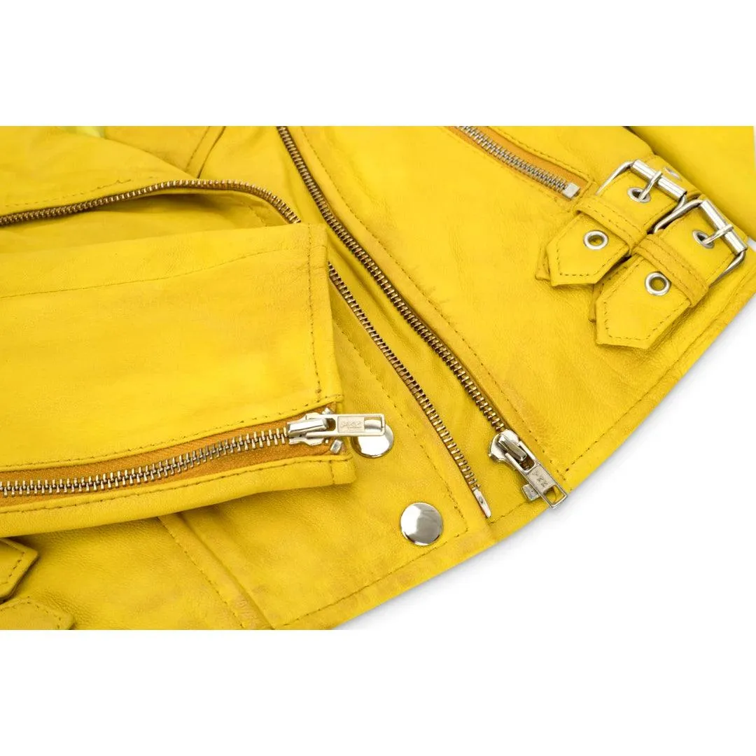 Womens Short Real Leather Jacket Cross Zip Biker Slim Fit Brando Soft Classic
