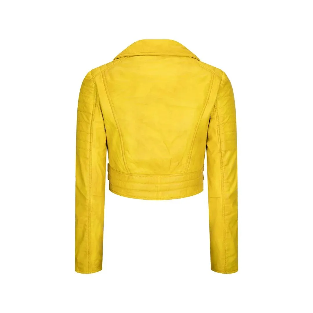 Womens Short Real Leather Jacket Cross Zip Biker Slim Fit Brando Soft Classic