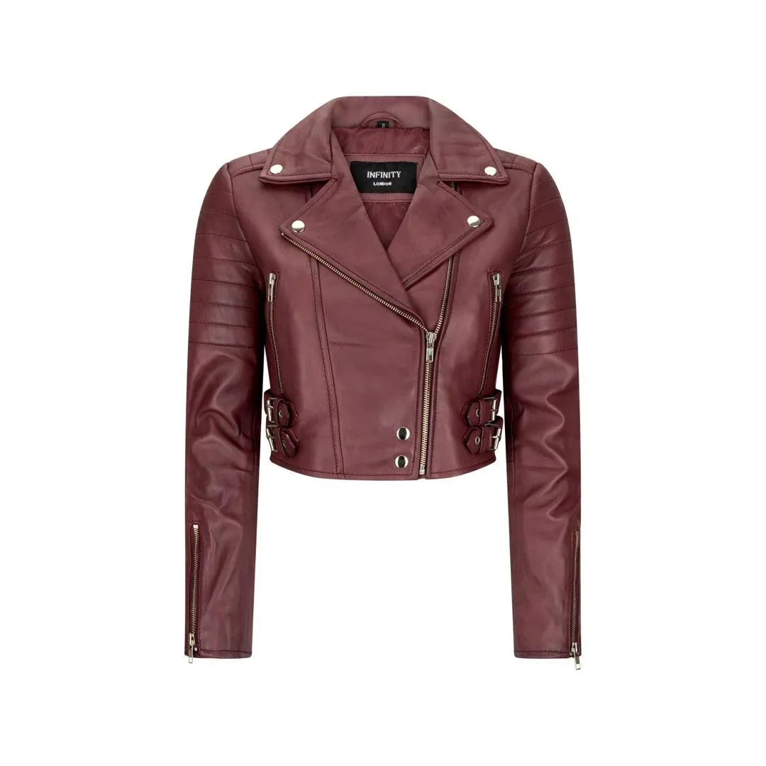 Womens Short Real Leather Jacket Cross Zip Biker Slim Fit Brando Soft Classic