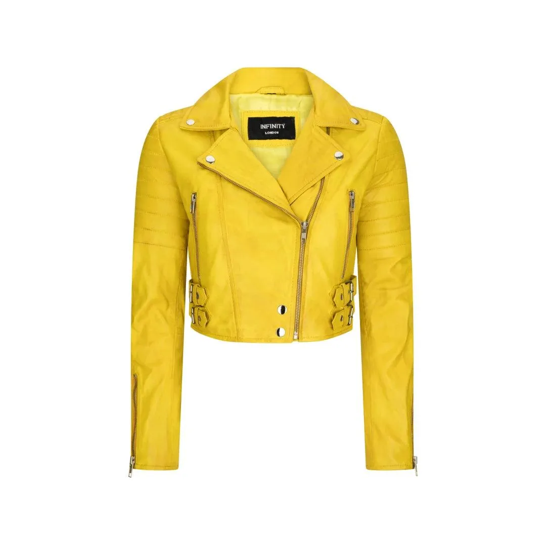 Womens Short Real Leather Jacket Cross Zip Biker Slim Fit Brando Soft Classic