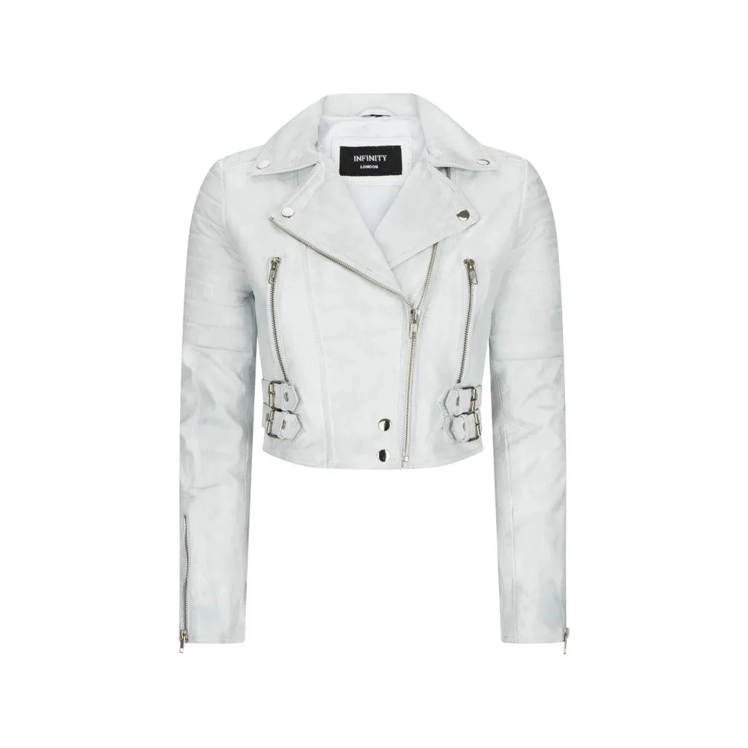 Womens Short Real Leather Jacket Cross Zip Biker Slim Fit Brando Soft Classic
